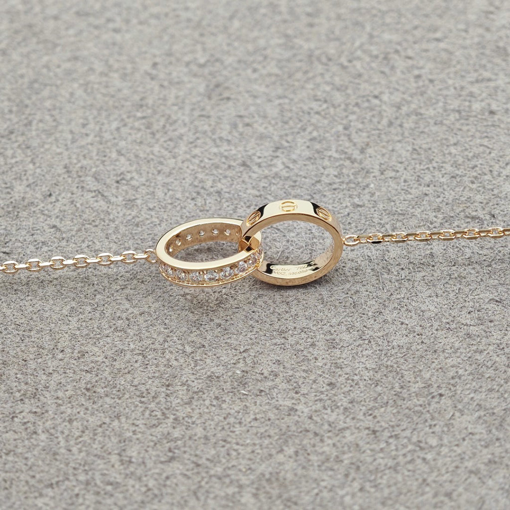 [NOBLE AURA] LOVE DOUBLE RING HALF DIAMOND NECKLACE