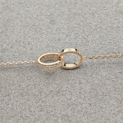 [NOBLE AURA] LOVE DOUBLE RING HALF DIAMOND NECKLACE
