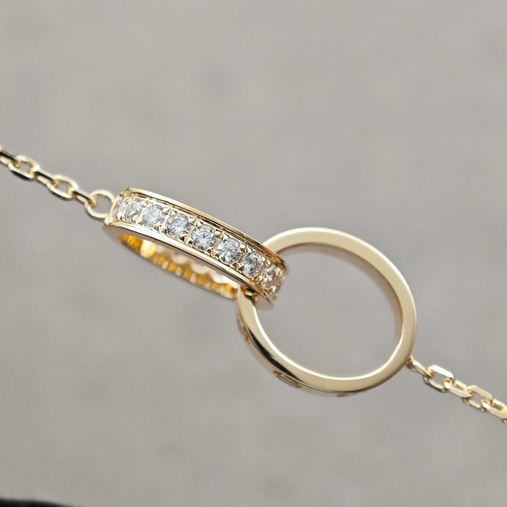 [NOBLE AURA] LOVE DOUBLE RING HALF DIAMOND NECKLACE