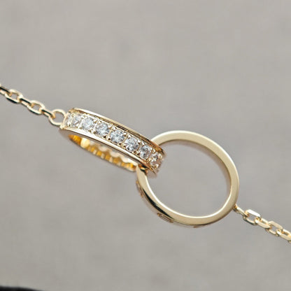 [NOBLE AURA] LOVE DOUBLE RING HALF DIAMOND NECKLACE