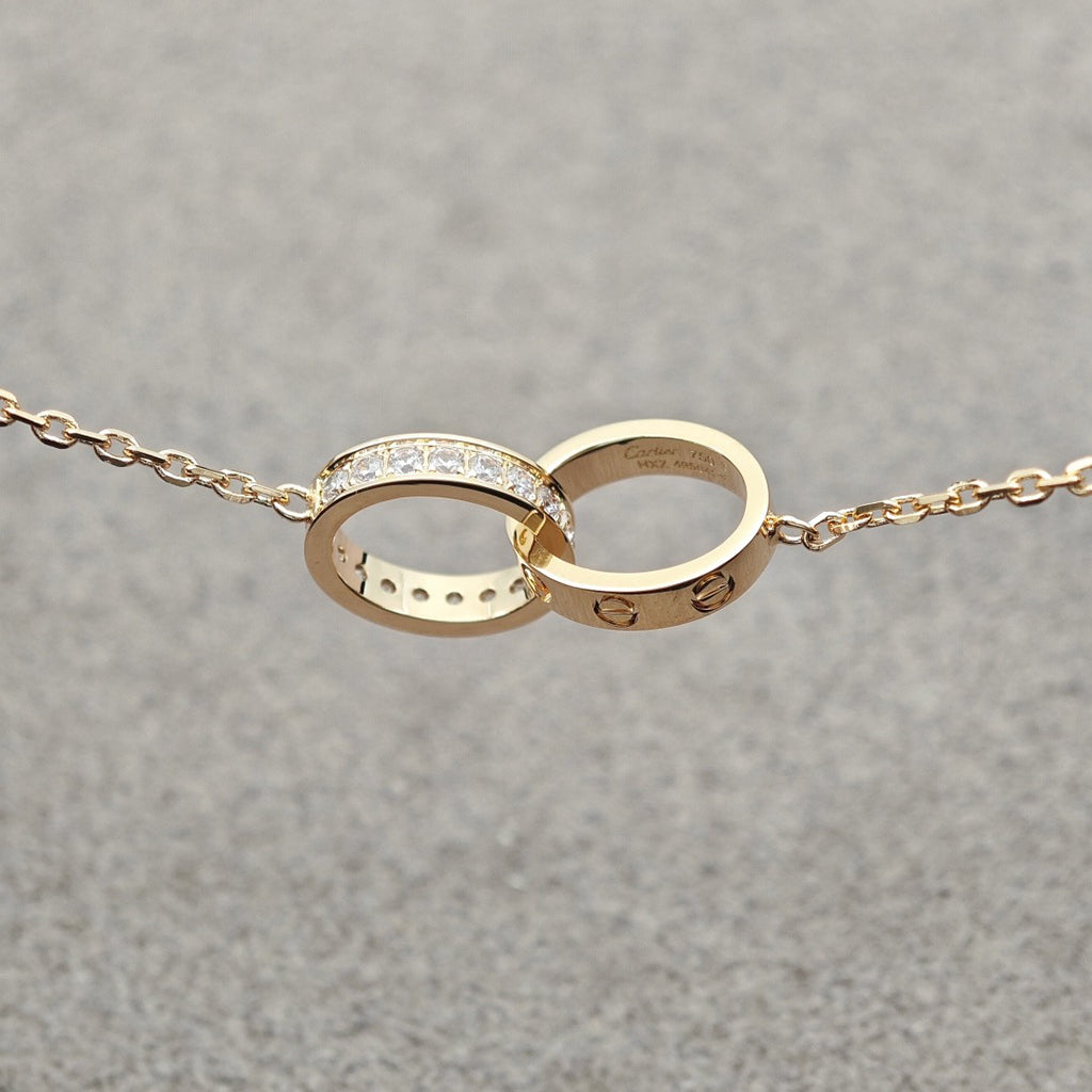 [NOBLE AURA] LOVE DOUBLE RING HALF DIAMOND NECKLACE