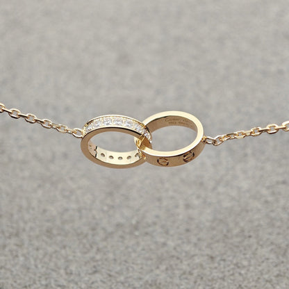 [NOBLE AURA] LOVE DOUBLE RING HALF DIAMOND NECKLACE