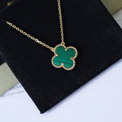 [NOBLE AURA]CLOVER 15MM MALACHITE SINGLE FLOWER  NECKLACE