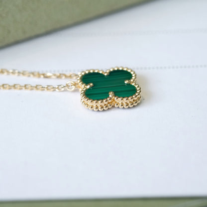 [NOBLE AURA]CLOVER 15MM MALACHITE SINGLE FLOWER  NECKLACE
