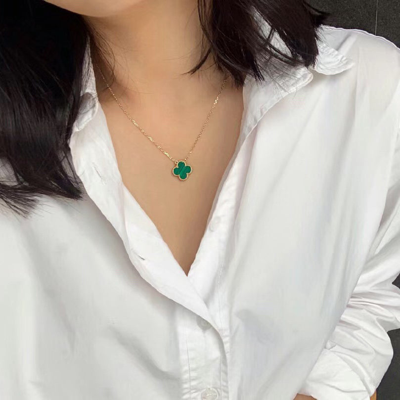 [NOBLE AURA]CLOVER 15MM MALACHITE SINGLE FLOWER  NECKLACE