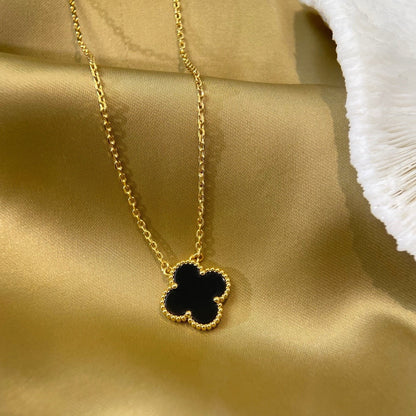 [NOBLE AURA]CLOVER 15MM BLACK ONYX SINGLE FLOWER NECKLACE