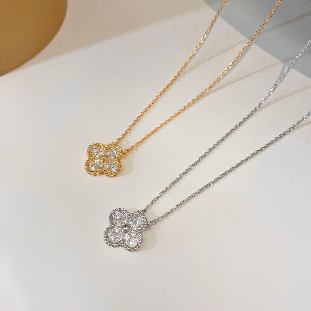 [NOBLE AURA]CLOVER 15MM DIAMOND SINGLE FLOWER NECKLACE