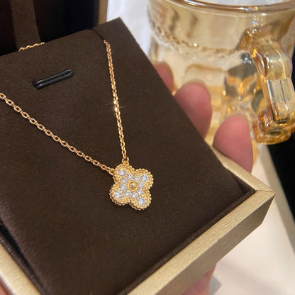 [NOBLE AURA]CLOVER 15MM DIAMOND SINGLE FLOWER NECKLACE