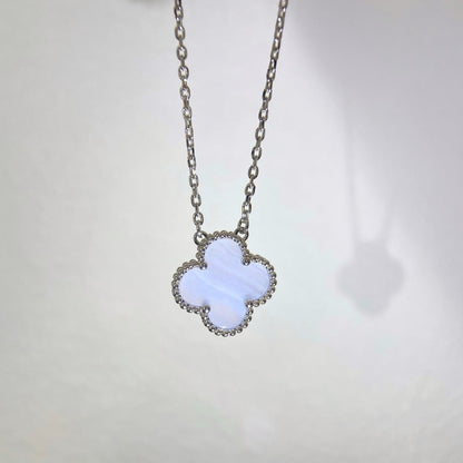[NOBLE AURA]CLOVER 15MM BLUE CHALCEDONY NECKLACE SILVER