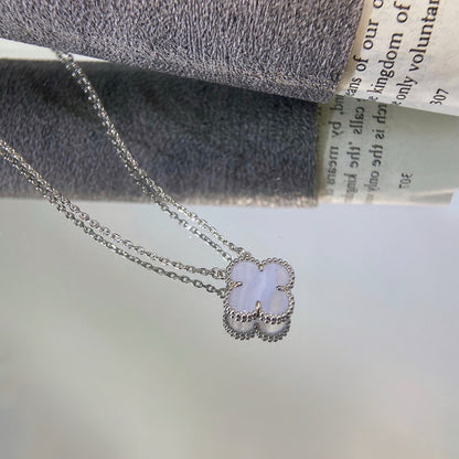 [NOBLE AURA]CLOVER 15MM BLUE CHALCEDONY NECKLACE SILVER