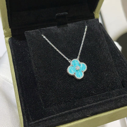 [NOBLE AURA]CLOVER 15MM DIAMOND SVRES PORCELAIN  NECKLACE SILVER