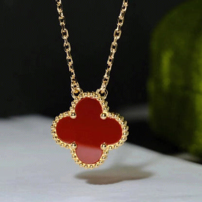 [NOBLE AURA]CLOVER 15MM CARNELIAN SINGLE FLOWER NECKLACE