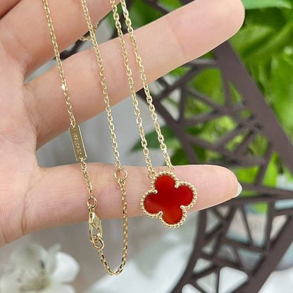 [NOBLE AURA]CLOVER 15MM CARNELIAN SINGLE FLOWER NECKLACE