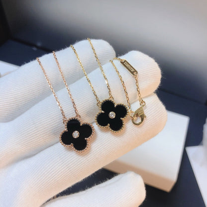 [NOBLE AURA]CLOVER 15MM DIAMOND ONYX NECKLACE