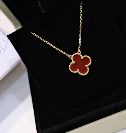 [NOBLE AURA]CLOVER 15MM CARNELIAN SINGLE FLOWER NECKLACE