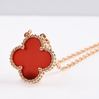 [NOBLE AURA]CLOVER 15MM CARNELIAN SINGLE FLOWER NECKLACE