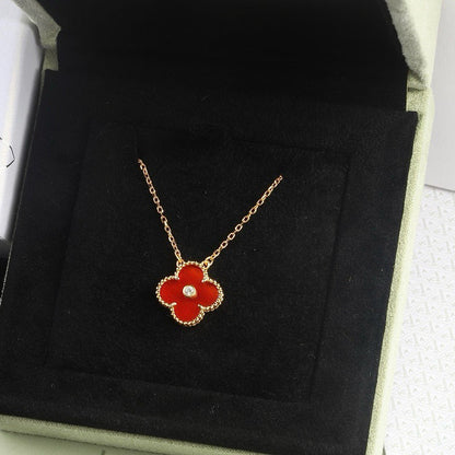 [NOBLE AURA]CLOVER 15MM DIAMOND CARNELIAN NECKLACE