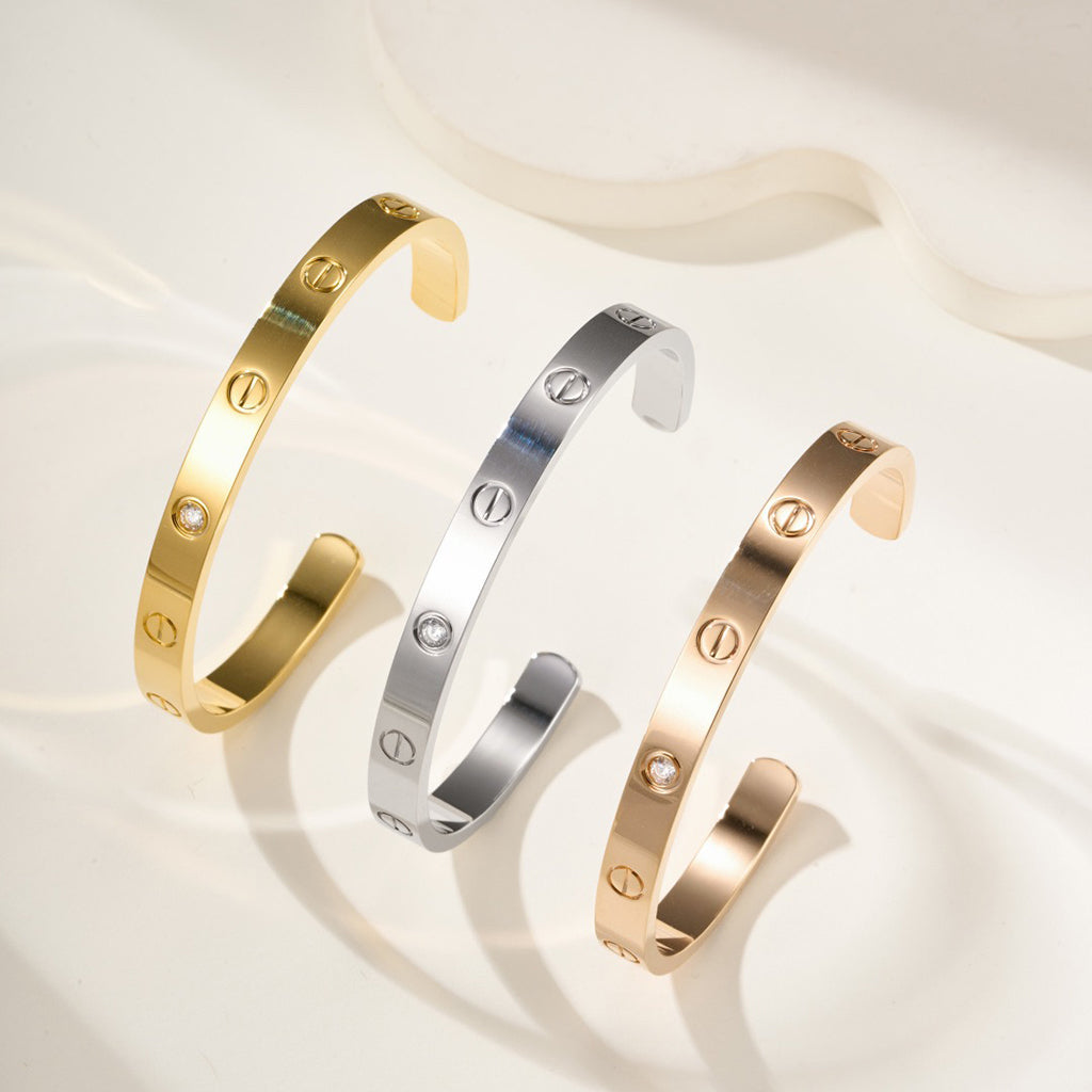 [NOBLE AURA] LOVE BRACELET 6.1MM 1 DIAMOND OPEN CUFF