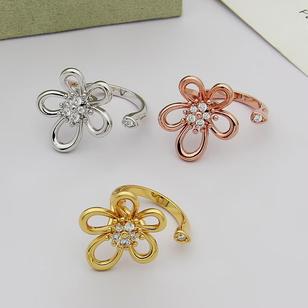 [NOBLE AURA]  FLOWERLACE OPEN RING 5 DIAMONDS