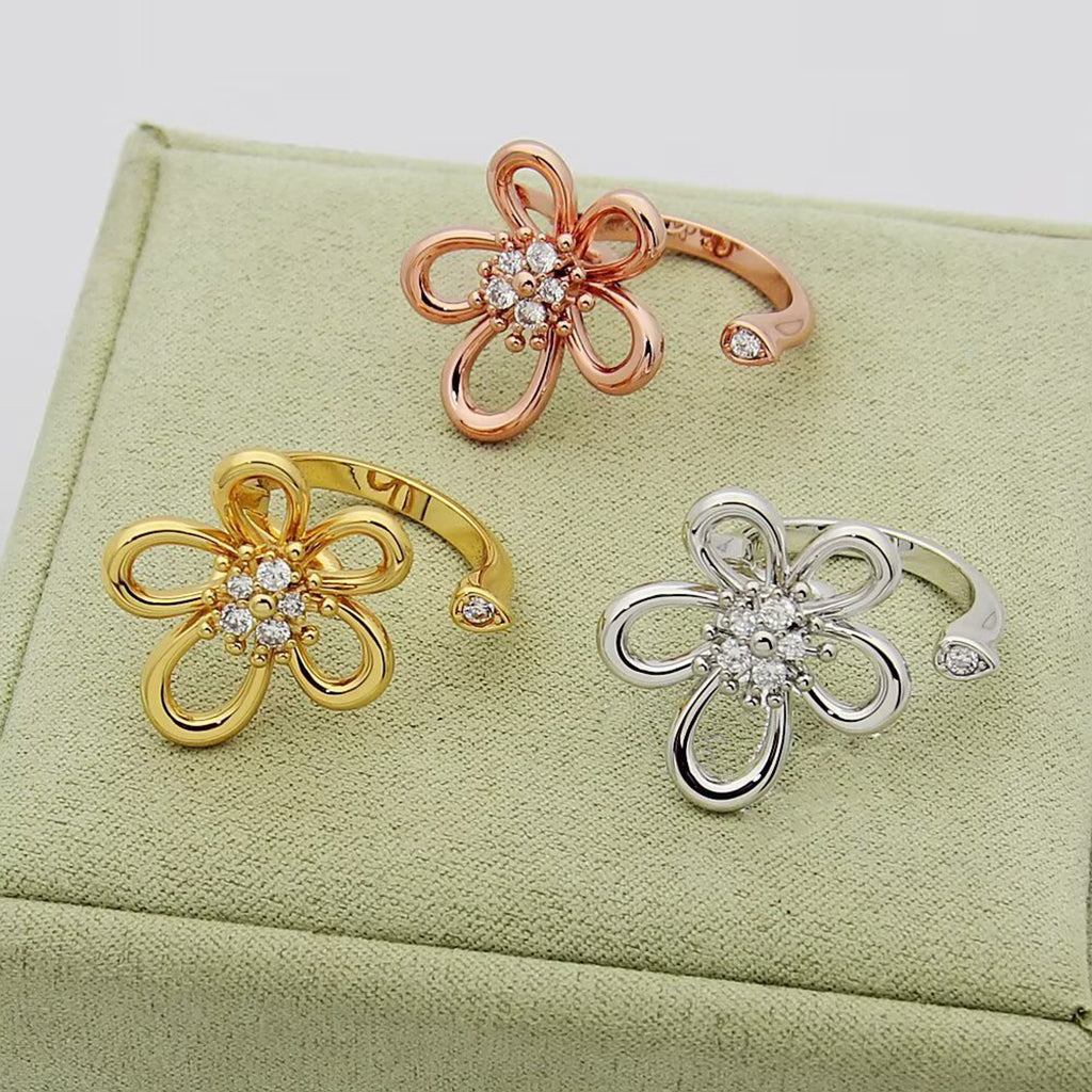 [NOBLE AURA]  FLOWERLACE OPEN RING 5 DIAMONDS
