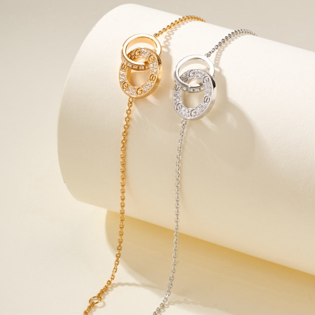 [NOBLE AURA] LOVE DOUBLE RING FULL DIAMOND BRACELET