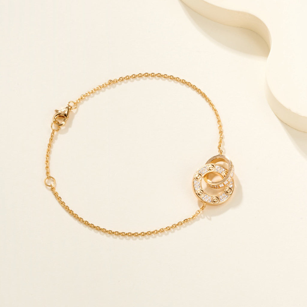 [NOBLE AURA] LOVE DOUBLE RING FULL DIAMOND BRACELET