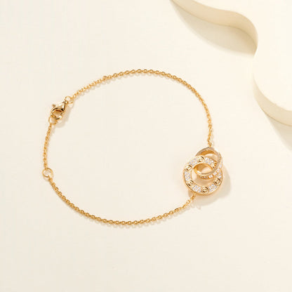 [NOBLE AURA] LOVE DOUBLE RING FULL DIAMOND BRACELET