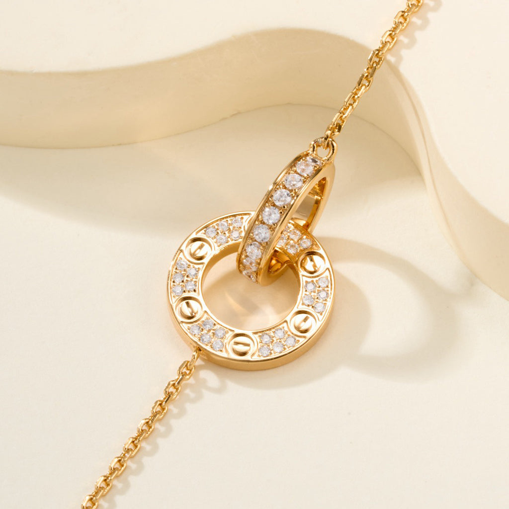 [NOBLE AURA] LOVE DOUBLE RING FULL DIAMOND BRACELET