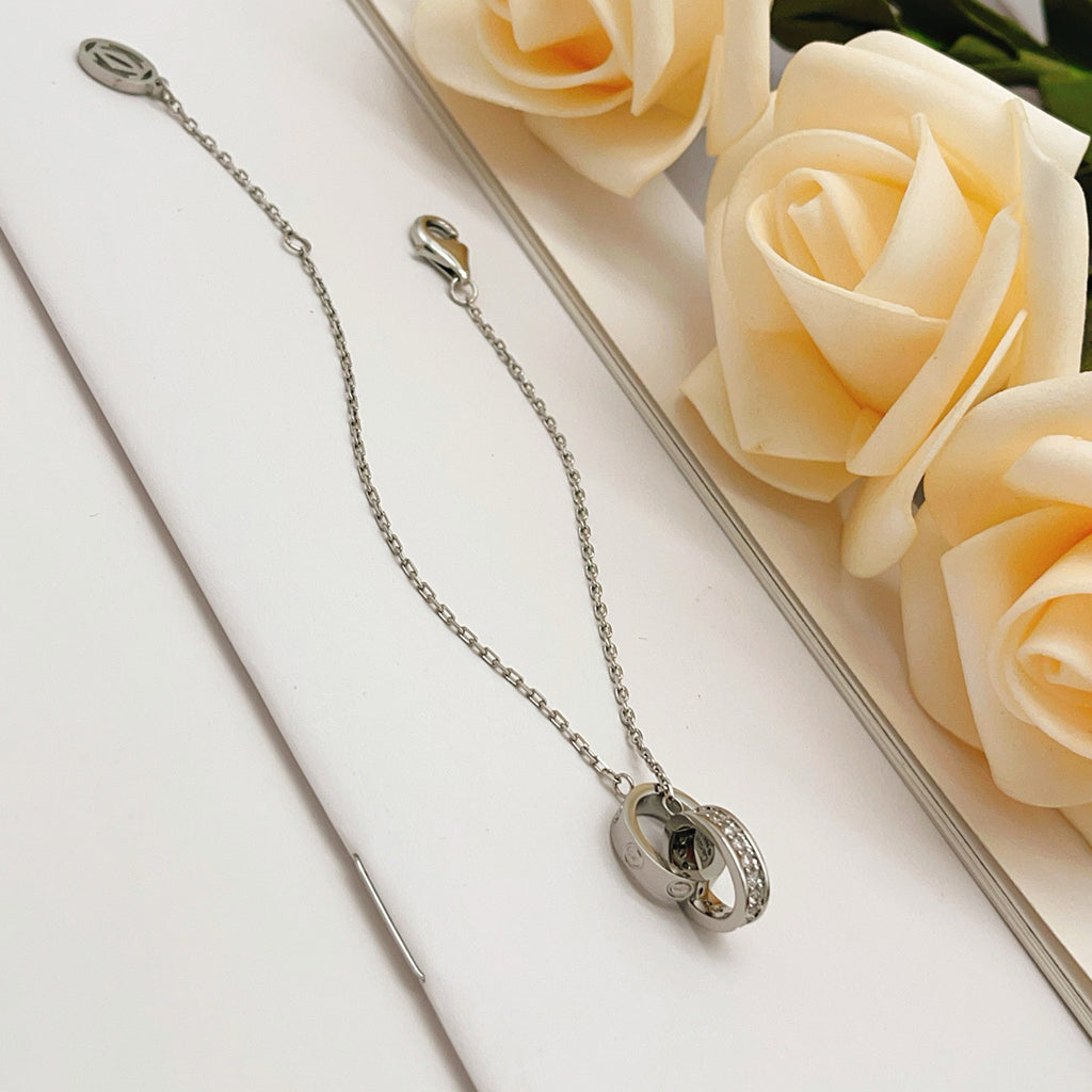[NOBLE AURA] LOVE DOUBLE RING HALF DIAMOND BRACELET