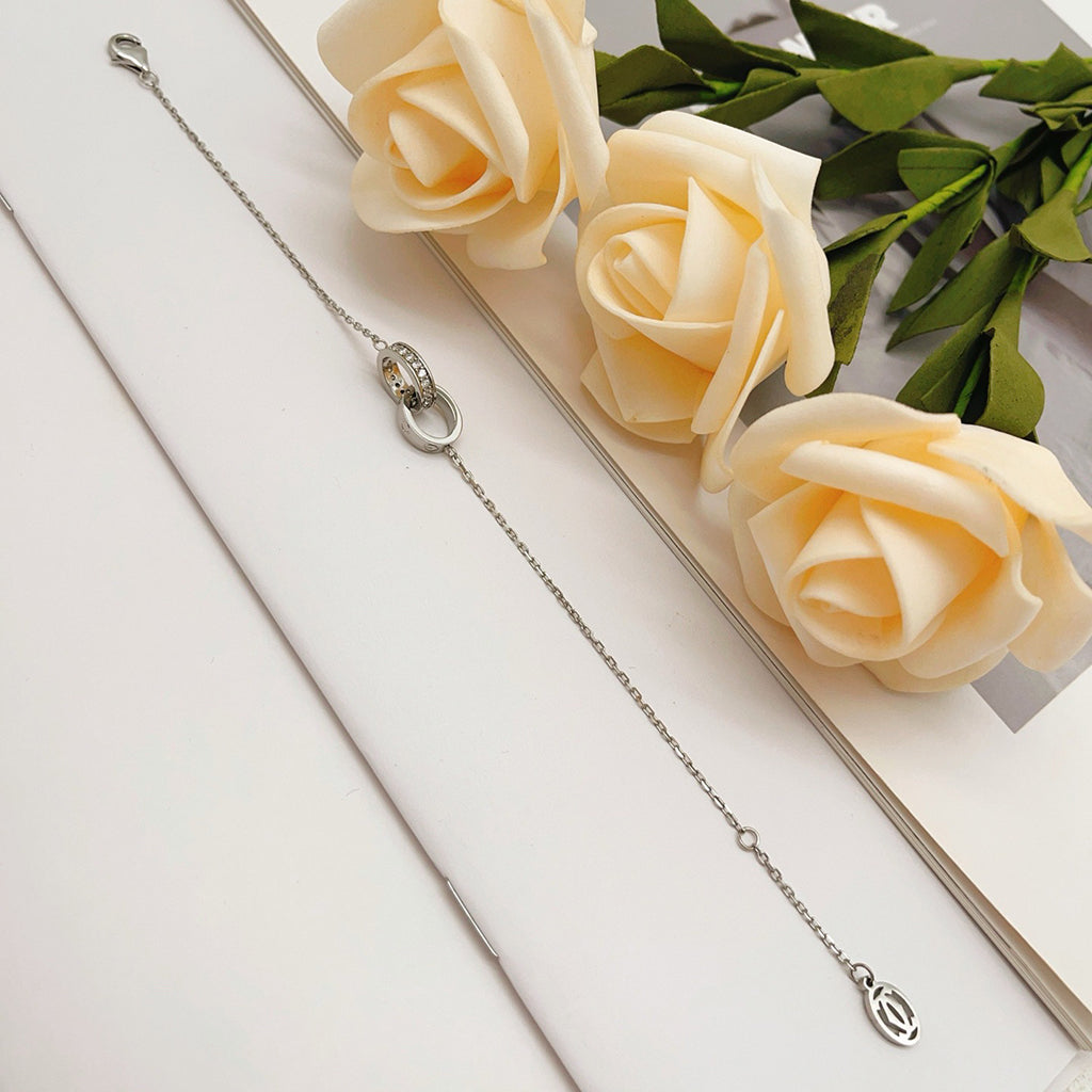 [NOBLE AURA] LOVE DOUBLE RING HALF DIAMOND BRACELET