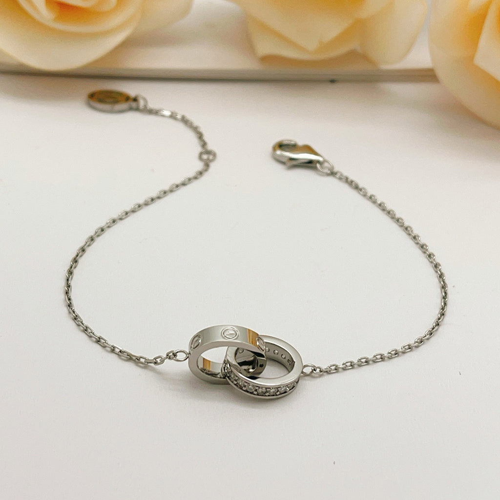 [NOBLE AURA] LOVE DOUBLE RING HALF DIAMOND BRACELET