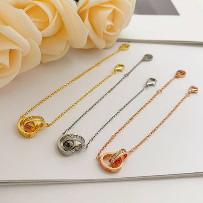 [NOBLE AURA] LOVE DOUBLE RING HALF DIAMOND BRACELET