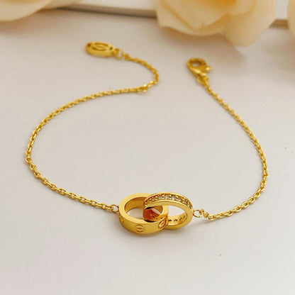 [NOBLE AURA] LOVE DOUBLE RING HALF DIAMOND BRACELET