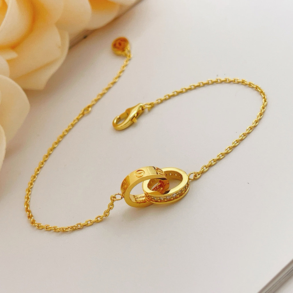 [NOBLE AURA] LOVE DOUBLE RING HALF DIAMOND BRACELET