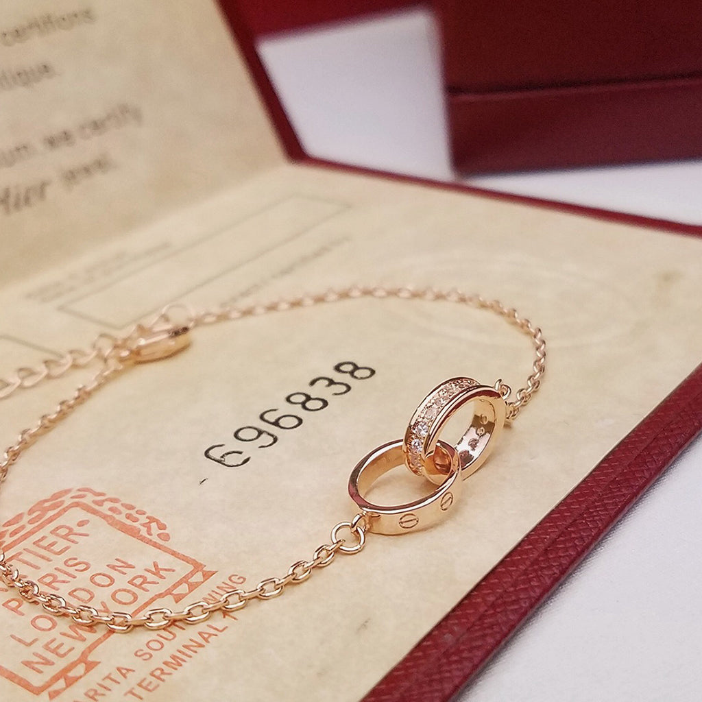 [NOBLE AURA] LOVE DOUBLE RING HALF DIAMOND BRACELET