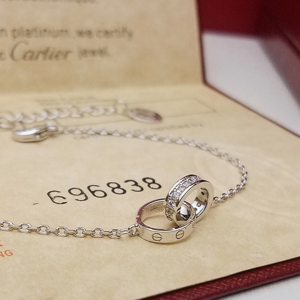 [NOBLE AURA] LOVE DOUBLE RING HALF DIAMOND BRACELET