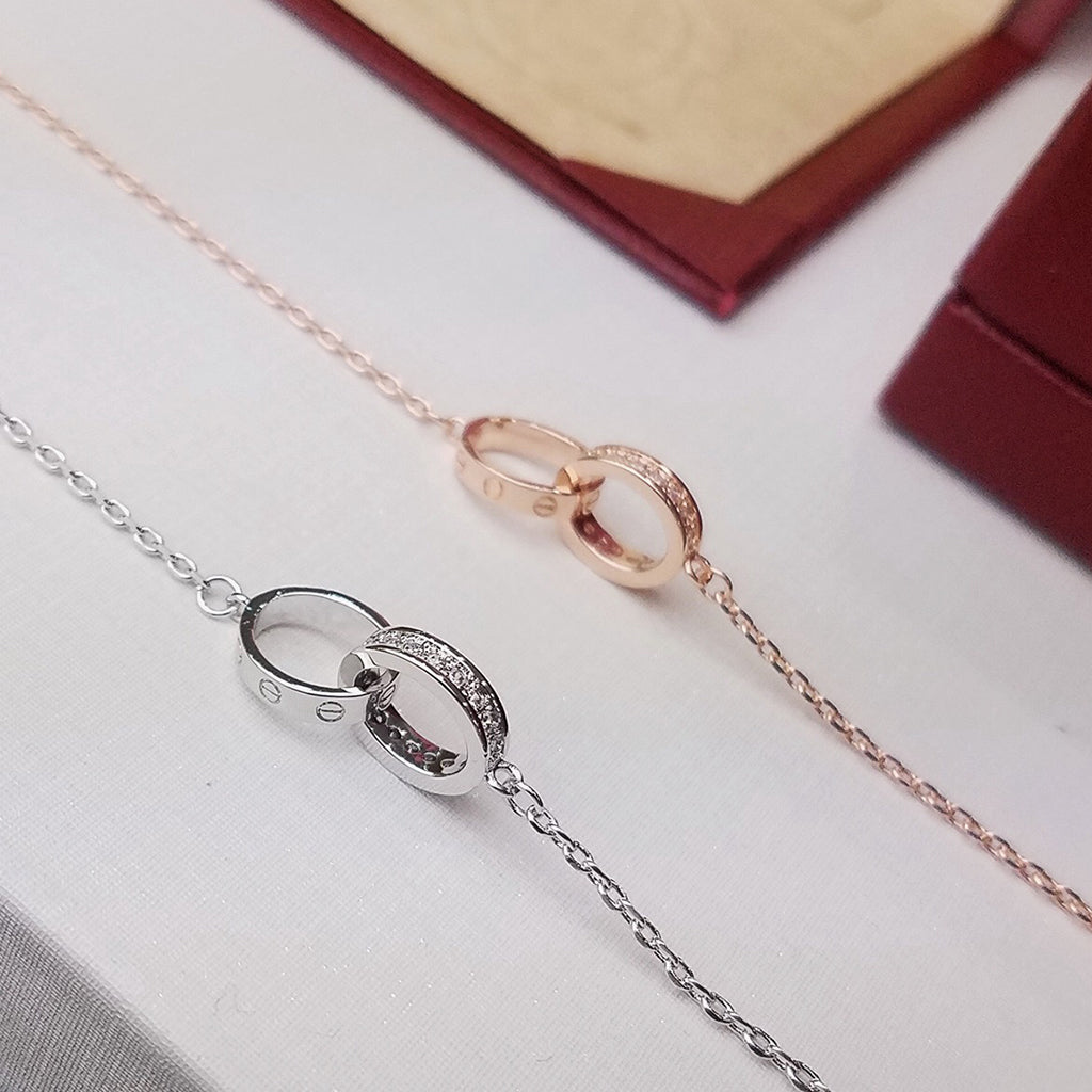 [NOBLE AURA] LOVE DOUBLE RING HALF DIAMOND BRACELET