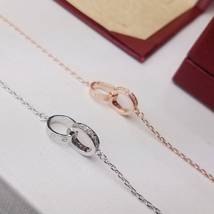 [NOBLE AURA] LOVE DOUBLE RING HALF DIAMOND BRACELET