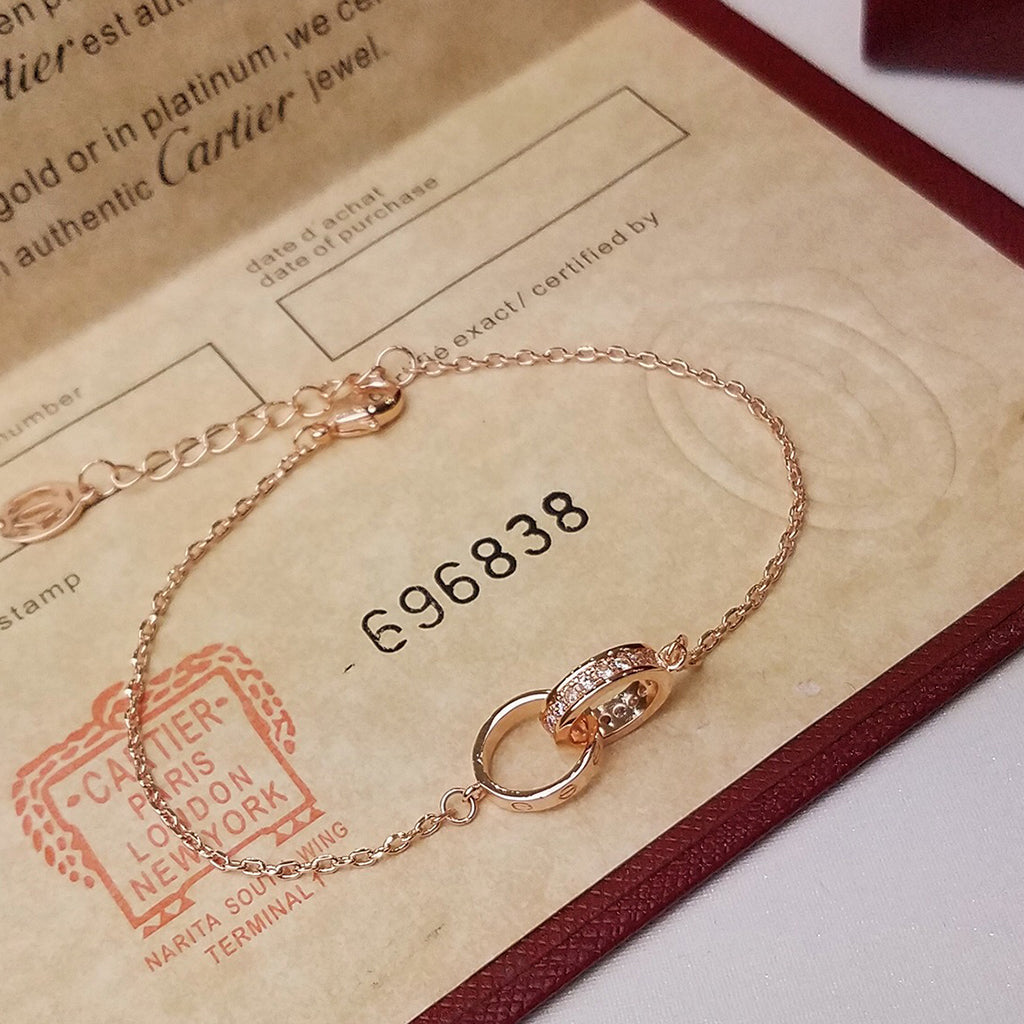 [NOBLE AURA] LOVE DOUBLE RING HALF DIAMOND BRACELET