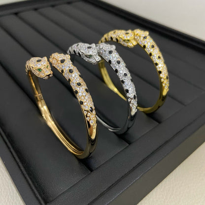 [NOBLE AURA] PANTHERE DOUBLE HEADED HALF DIAMOND OPEN BRACELET