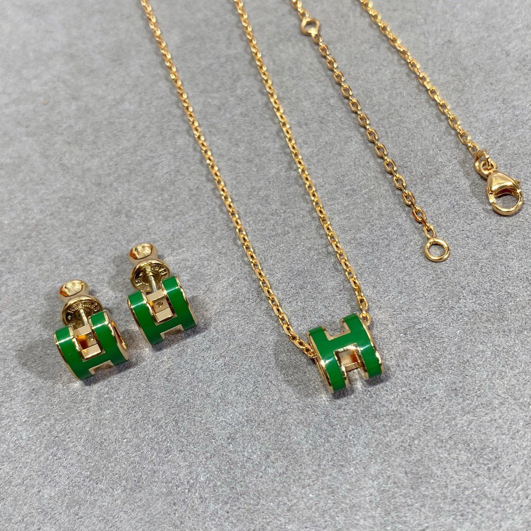 [NOBLE AURA]POP H GREEN NECKLACE SILVER AND GOLD