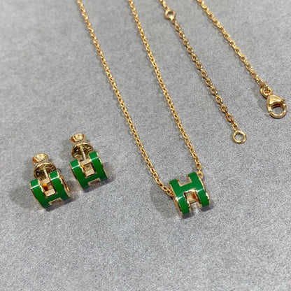 [NOBLE AURA]POP H GREEN NECKLACE SILVER AND GOLD