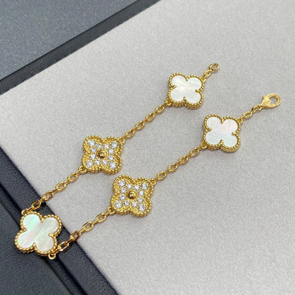 [NOBLE AURA]CLOVER BRACELET 5 MOTIF WHITE MOP DIAMOND