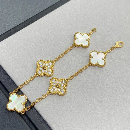 [NOBLE AURA]CLOVER WHITE PEARL MOP 5 MOTIF BRACELET COLLECTION