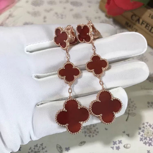 [NOBLE AURA]CLOVER 3 MOTIF CARNELIAN DROP EARRINGS