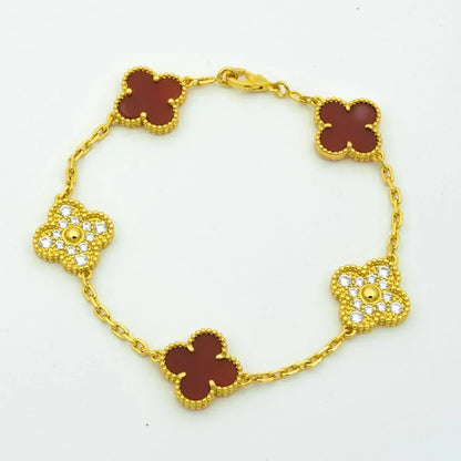 [NOBLE AURA]CLOVER 5 MOTIFS CARNELIAN DIAMOND BRACELET