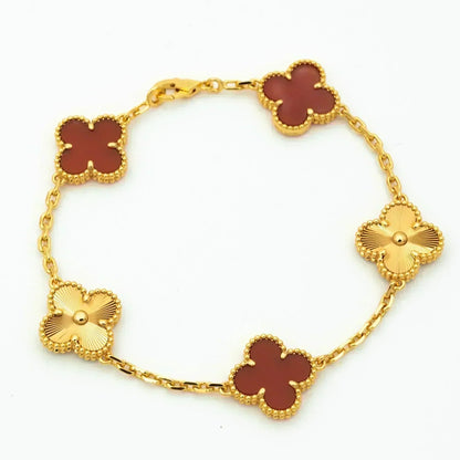 [NOBLE AURA]CLOVER  5 MOTIFS CARNELIAN GOLD BRACELET