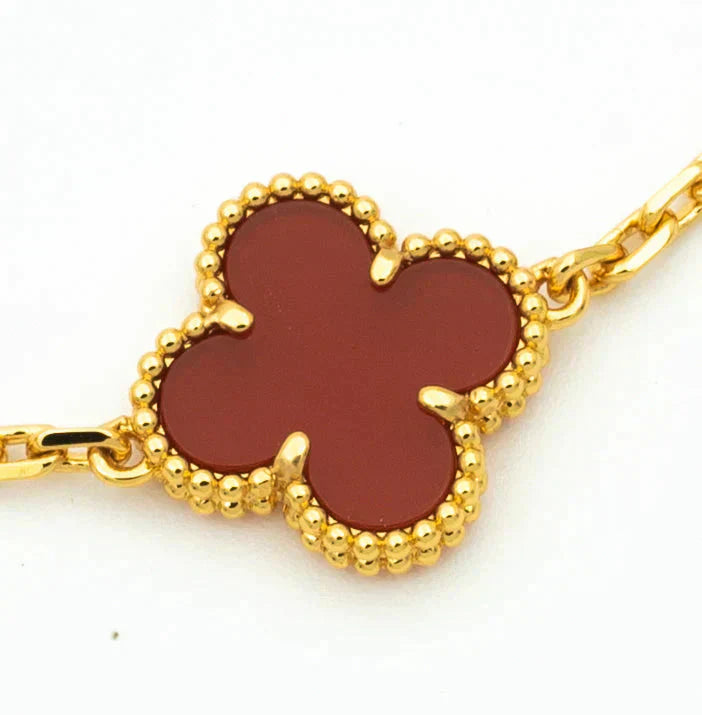[NOBLE AURA]CLOVER  5 MOTIFS CARNELIAN GOLD BRACELET