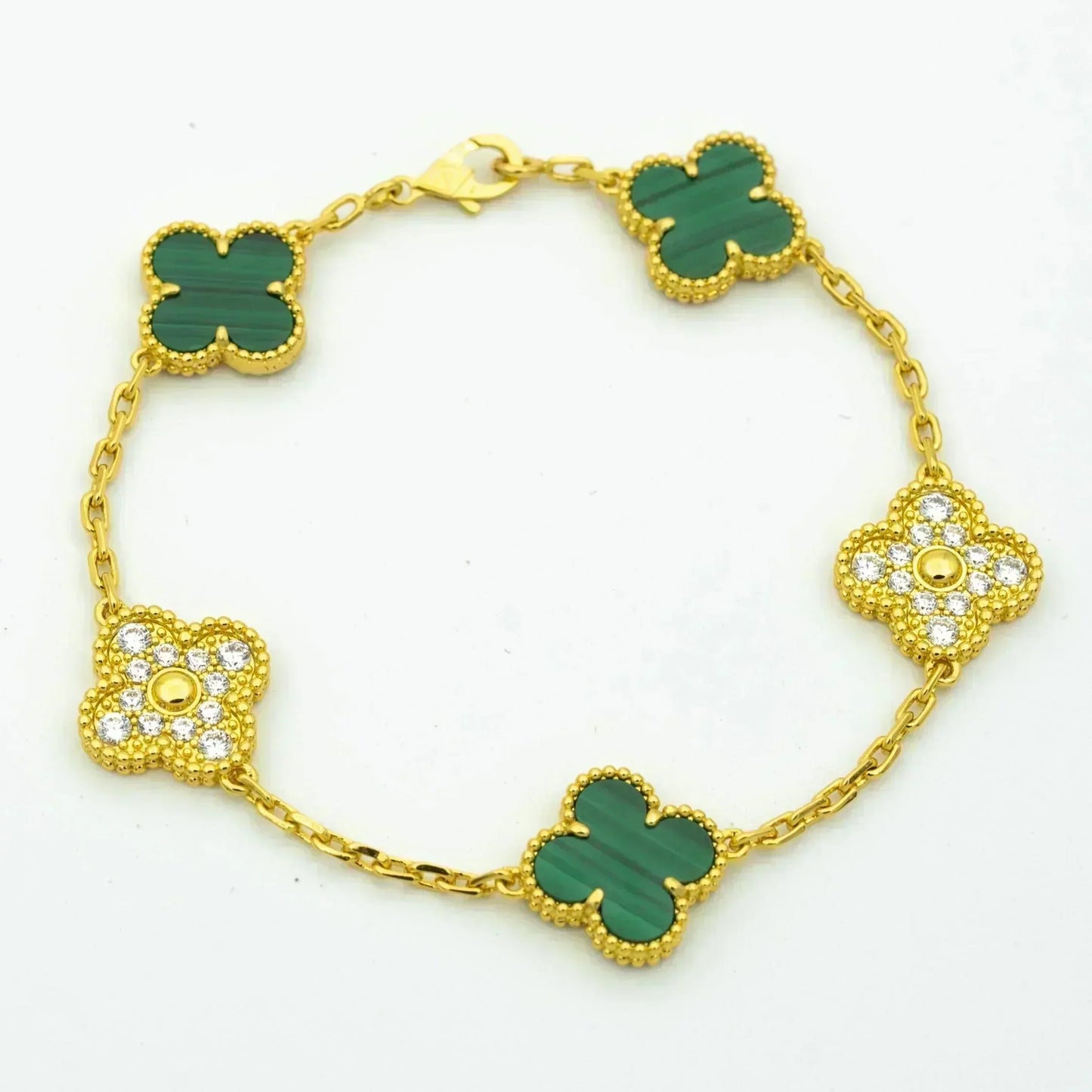 [NOBLE AURA]CLOVER  5 MOTIF MALACHITE DIAMOND BRACELET