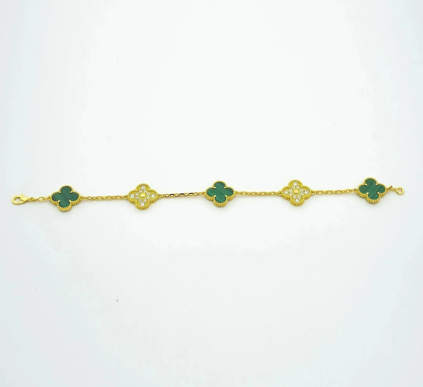 [NOBLE AURA]CLOVER  5 MOTIF MALACHITE DIAMOND BRACELET